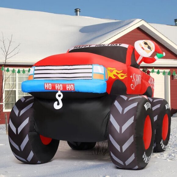 ⚡7.5 FT Christmas Inflatable Monster Truck Built-in LED Yard Outdoor Decoration - Picture 1 of 6